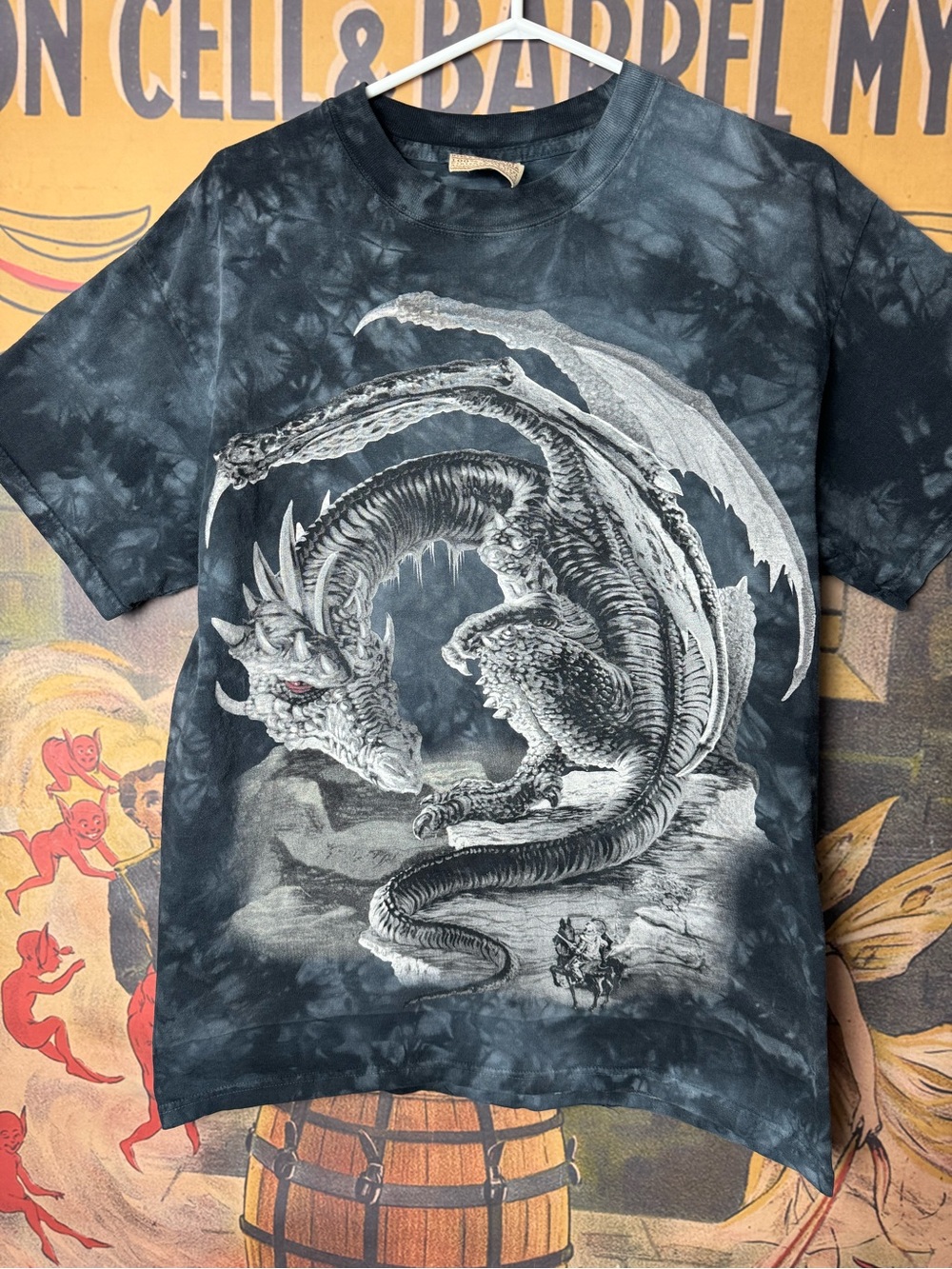 The Mountain Vintage Blue Tie-Dye Dragon Graphic T-Shirt